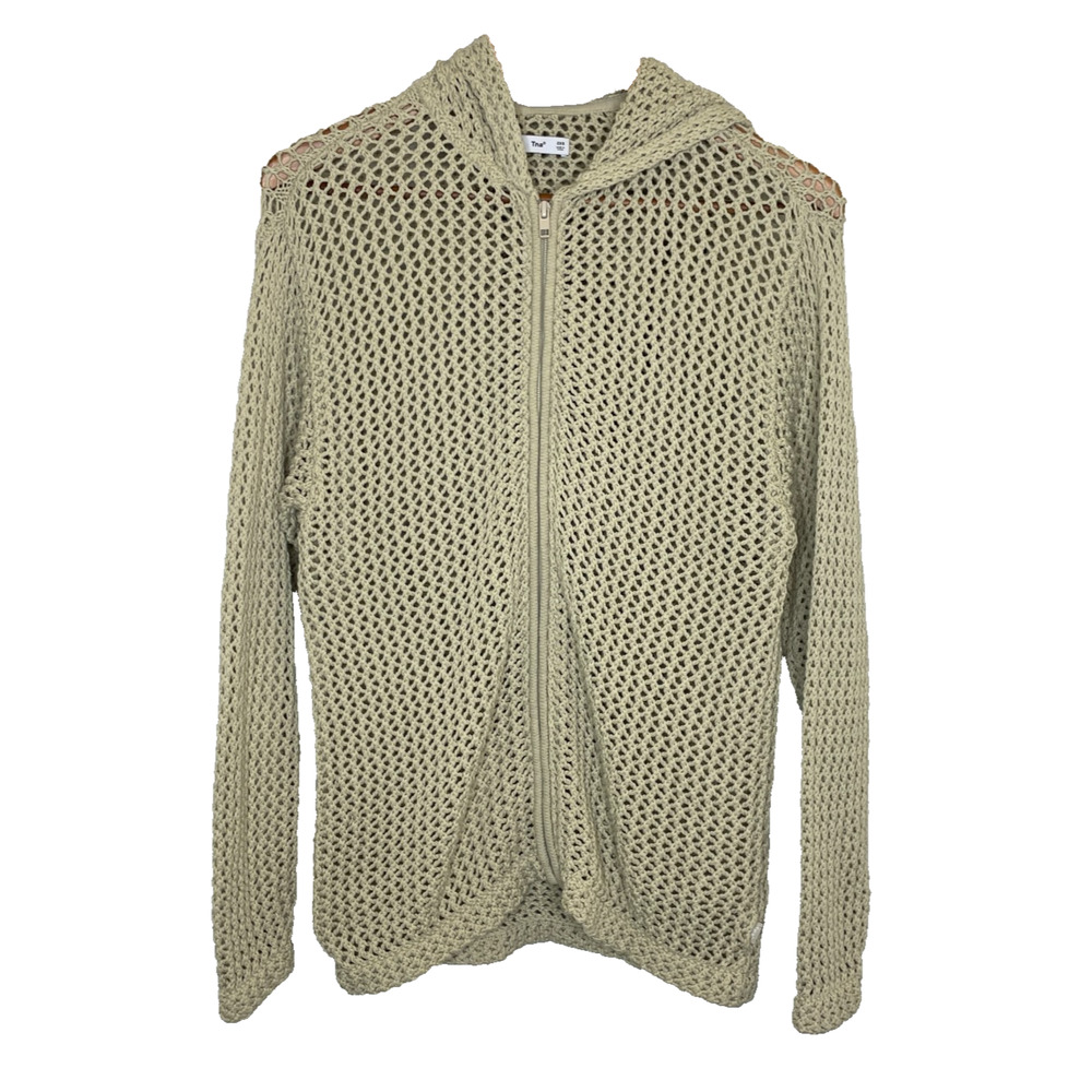Women's 2XS TNA Beige Crochet Full Zip Cotton Blend Sweater Lightweight
